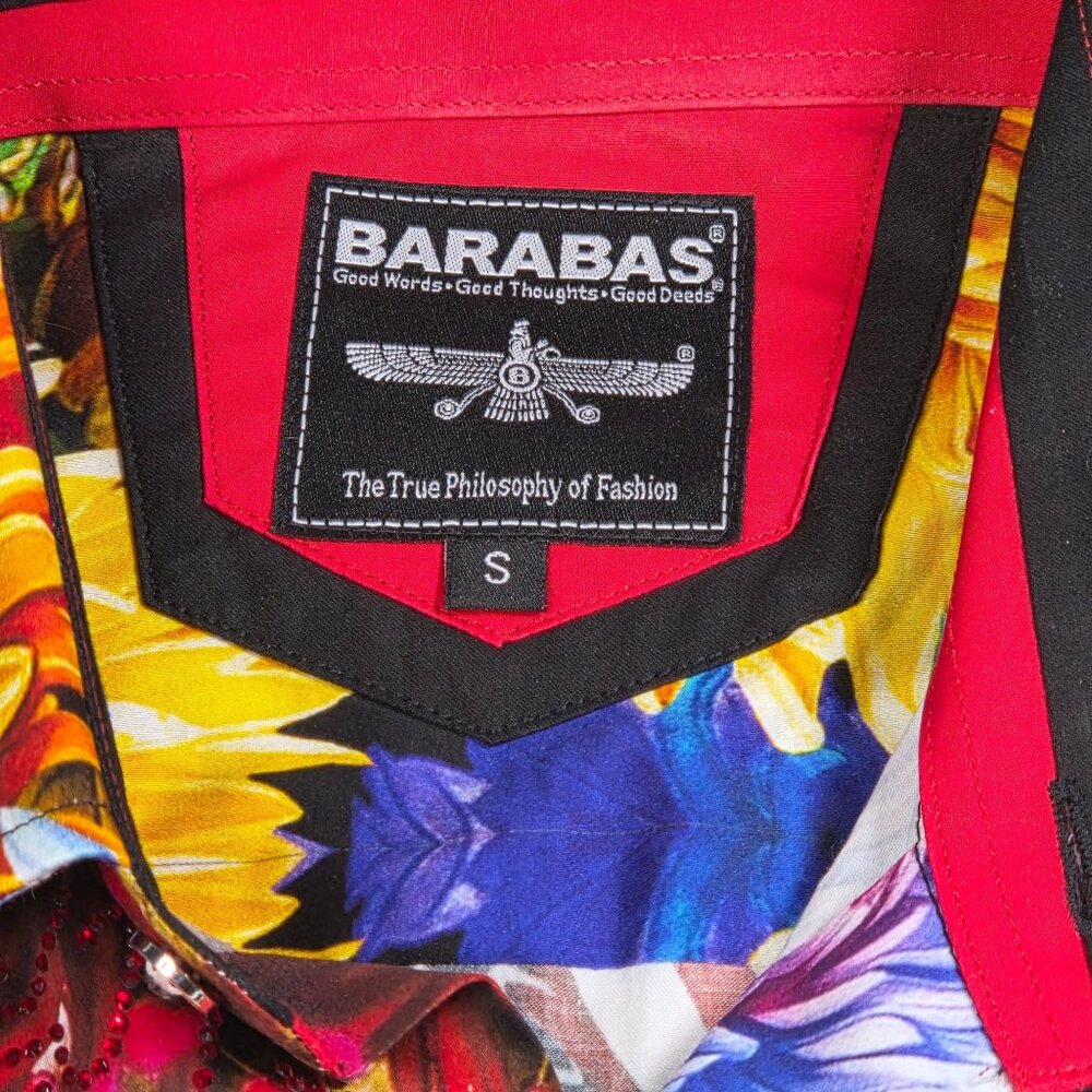 Barabas Mens Vibrant Dragon & Chrysanthemum Long Sleeve Shirt Small Rhinestones - Picture 4 of 10
